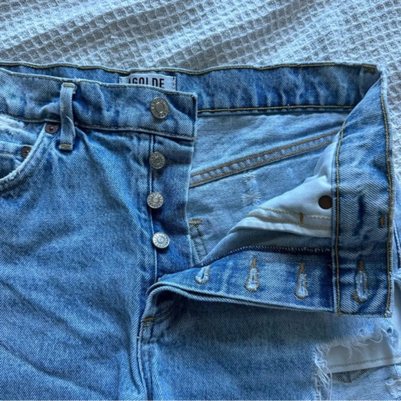 AGOLDE Womens Jaden High Rise Cut Off Shorts 27 Light Wash Destroyed A038-I-811 - Picture 3 of 9